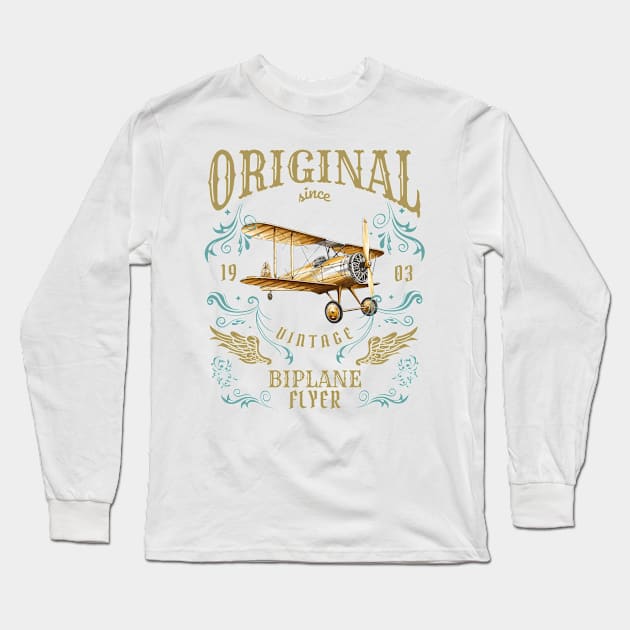 Vintage Biplane Flyer Long Sleeve T-Shirt by Apache Sun Moon Rising